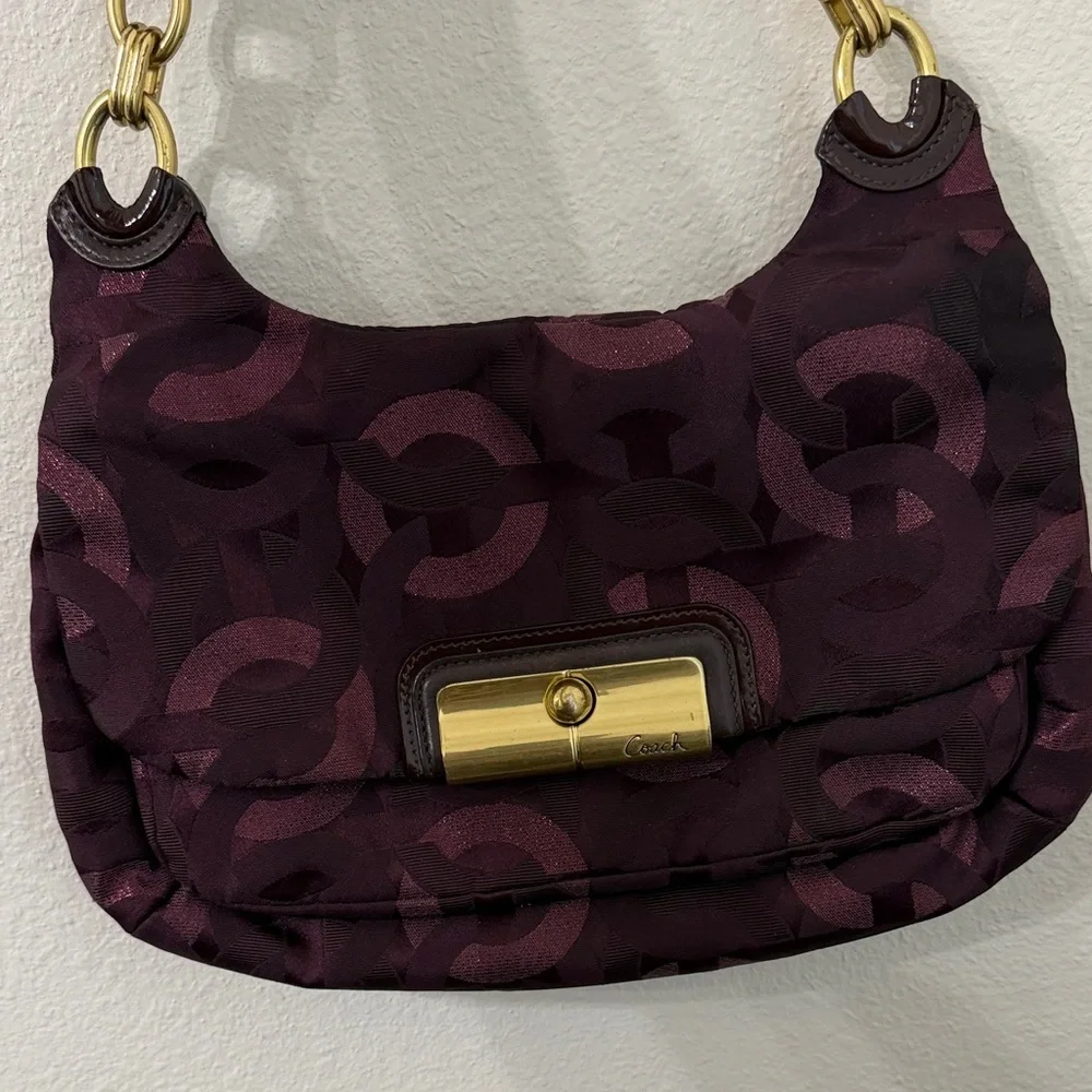 Coach Plum Jacquard Hobo Bag with Gold Hardware